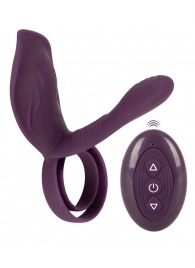 Фиолетовая насадка на член с клиторальным отростком и пультом ДУ RC Couple’s Vibrator 2 - Orion - в Салавате купить с доставкой