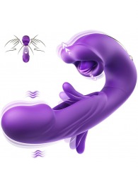 Фиолетовый вибратор с функциями фингеринга и лизания - 17,5 см. - Secwell