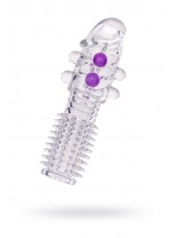 Гелевая прозрачная насадка с шариками и шипами - 14 см. - Toyfa Basic - в Салавате купить с доставкой Гелевая прозрачная насадка с шариками и шипами - 14 см. - Toyfa Basic - в Салавате купить с доставкой