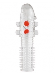 Гелевая прозрачная насадка с шариками и шипами - 14 см. - Toyfa Basic - в Салавате купить с доставкой Гелевая прозрачная насадка с шариками и шипами - 14 см. - Toyfa Basic - в Салавате купить с доставкой