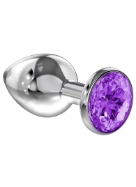 Малая серебристая анальная пробка Diamond Purple Sparkle Small с фиолетовым кристаллом - 7 см. - Lola Games - купить с доставкой в Салавате