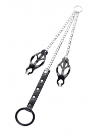 Черно-серебристые зажимы для сосков с кольцом для пениса TOYFA Metal - ToyFa - купить с доставкой в Салавате