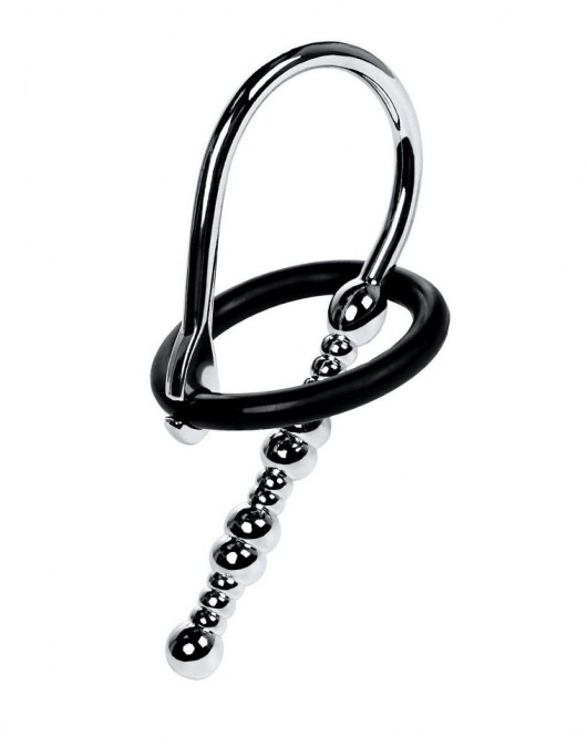 Серебристый уретральный плаг-бусины TOYFA Metal с мягким фиксириющим кольцом - ToyFa - купить с доставкой в Салавате