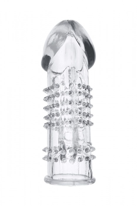 Прозрачная гелевая насадка с шипами и клиторальным отростком - 13 см. - Toyfa Basic - в Салавате купить с доставкой