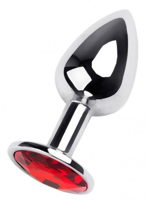 Маленькая коническая серебристая анальная пробка с красным кристаллом - 7 см. - ToyFa - купить с доставкой в Салавате