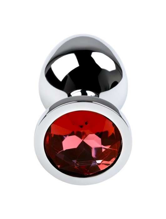 Серебристая коническая анальная пробка с красным кристаллом - 8 см. - ToyFa - купить с доставкой в Салавате