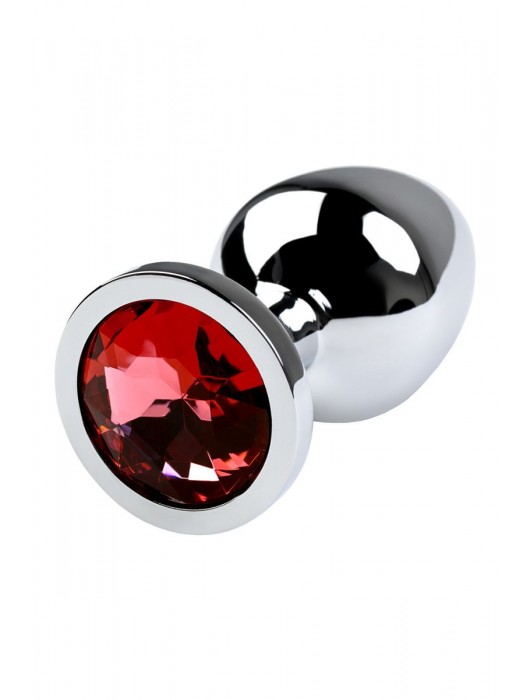 Серебристая коническая анальная пробка с красным кристаллом - 8 см. - ToyFa - купить с доставкой в Салавате