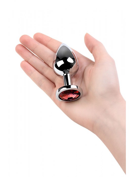 Серебристая коническая анальная пробка с красным кристаллом - 8 см. - ToyFa - купить с доставкой в Салавате