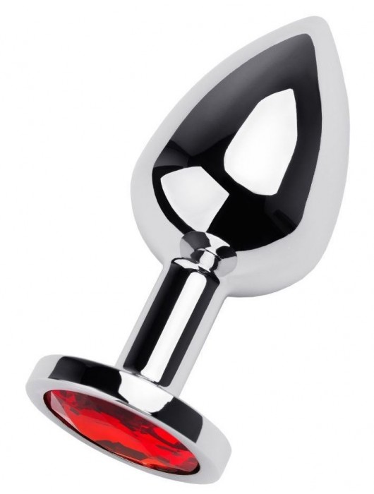 Серебристая коническая анальная пробка с красным кристаллом - 8 см. - ToyFa - купить с доставкой в Салавате