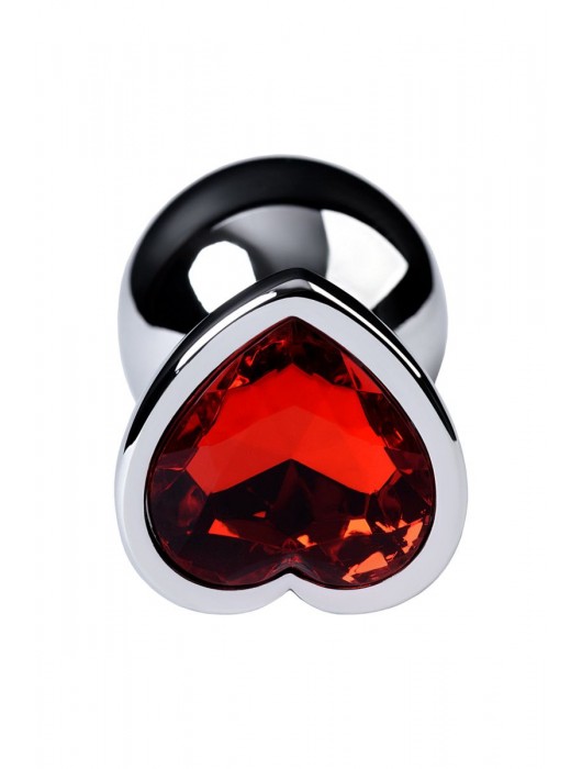 Серебристая коническая анальная пробка с красным кристаллом-сердечком - 7 см. - ToyFa - купить с доставкой в Салавате