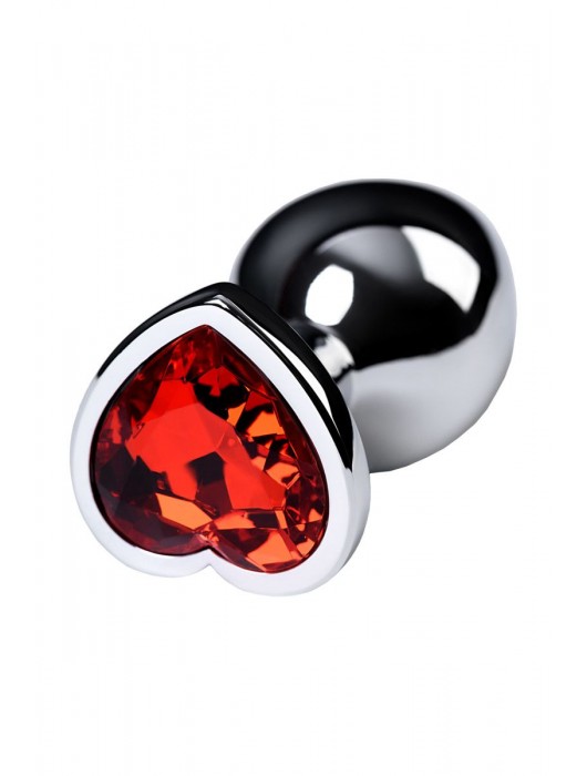 Серебристая коническая анальная пробка с красным кристаллом-сердечком - 7 см. - ToyFa - купить с доставкой в Салавате