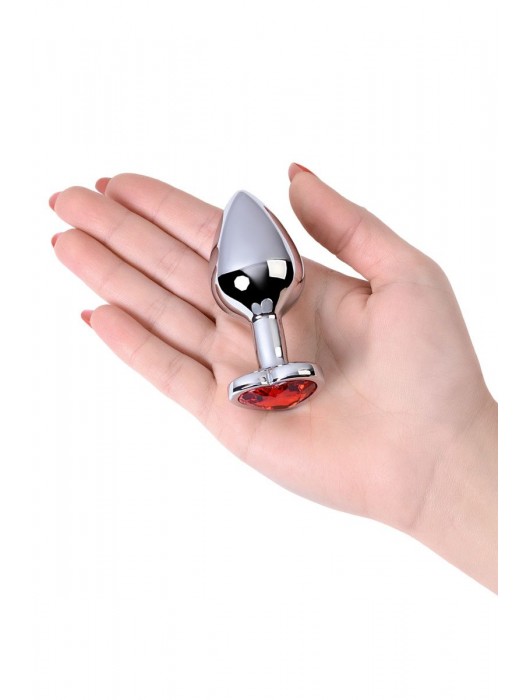 Серебристая коническая анальная пробка с красным кристаллом-сердечком - 7 см. - ToyFa - купить с доставкой в Салавате