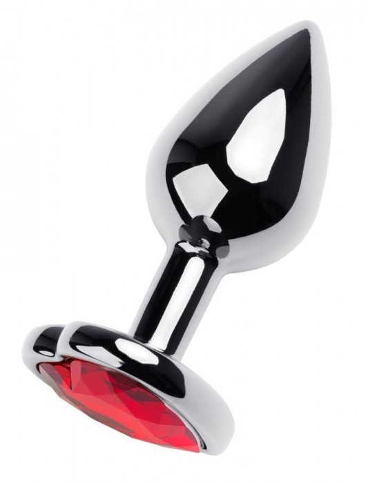 Серебристая коническая анальная пробка с красным кристаллом-сердечком - 7 см. - ToyFa - купить с доставкой в Салавате