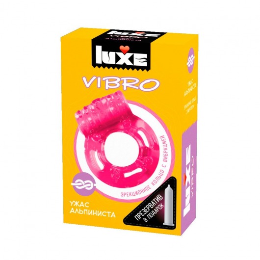 Розовое эрекционное виброкольцо Luxe VIBRO  Ужас Альпиниста  + презерватив - Luxe - в Салавате купить с доставкой