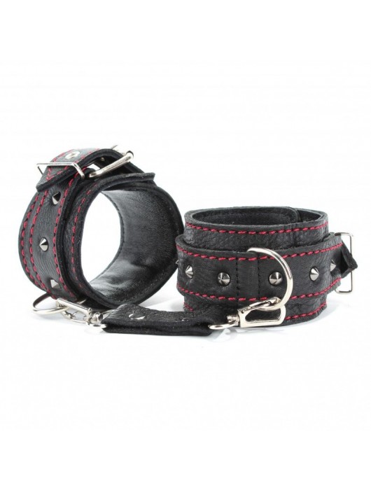 Черные оковы с шипами и контрастной строчкой - БДСМ Арсенал - купить с доставкой в Салавате