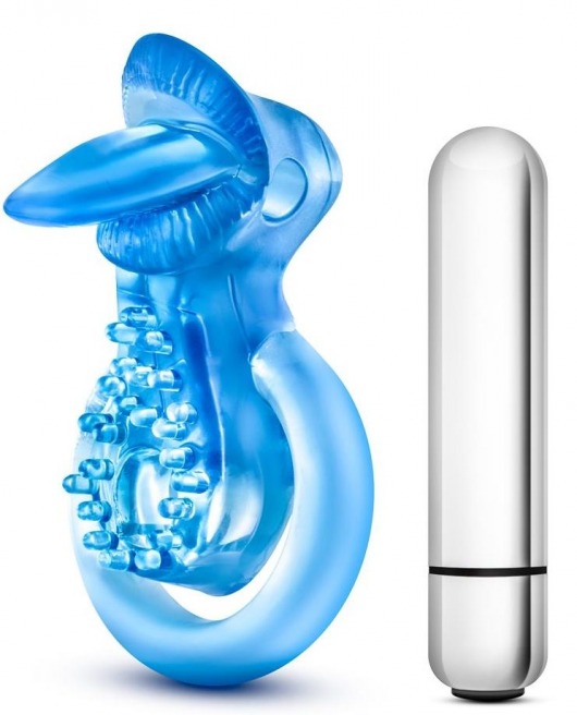 Голубое эрекционное виброкольцо 10 Function Vibrating Tongue Ring - Blush Novelties - в Салавате купить с доставкой