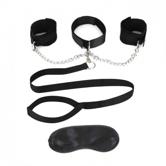 Чёрный ошейник с наручниками и поводком Collar Cuffs   Leash Set - Lux Fetish - купить с доставкой в Салавате