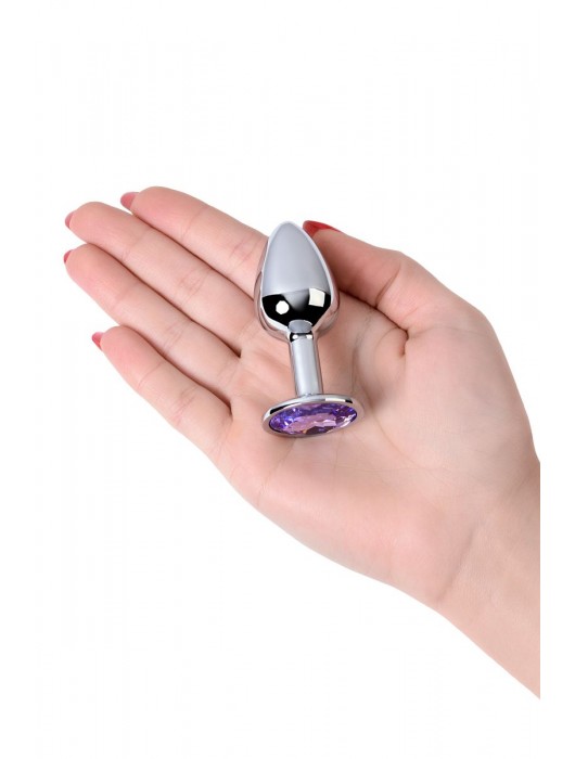 Серебристая конусовидная анальная пробка с фиолетовым кристаллом - 7 см. - ToyFa - купить с доставкой в Салавате