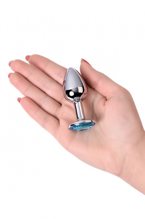 Серебристая конусовидная анальная пробка с голубым кристаллом - 7 см. - ToyFa - купить с доставкой в Салавате