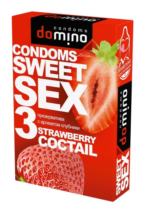 Презервативы для орального секса DOMINO Sweet Sex с ароматом клубничного коктейля  - 3 шт. - Domino - купить с доставкой в Салавате