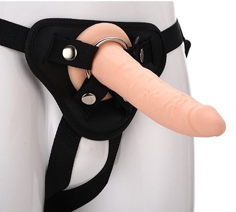 Телесный страпон на черных трусиках STRAP ON REAL DILDO - 20 см. - Dream Toys - купить с доставкой в Салавате