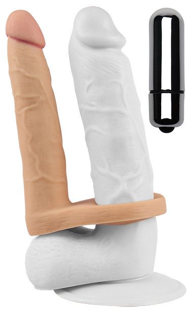 Телесная вибронасадка для двойного проникновения The Ultra Soft Double-Vibrating - 15,8 см. - Lovetoy - купить с доставкой в Салавате