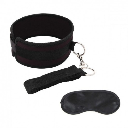 Черный ошейник с длинным поводком Collar and Leash Set - Lux Fetish - купить с доставкой в Салавате