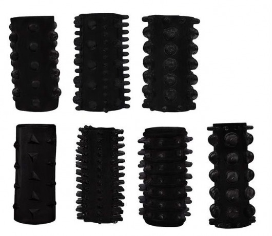 Набор из 7 черных насадок PENIS SLEEVES SET - Dream Toys - в Салавате купить с доставкой