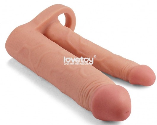 Телесная насадка для двойного проникновения Add 2 Pleasure X Tender Double Penis Sleeve - 20 см. - Lovetoy - в Салавате купить с доставкой