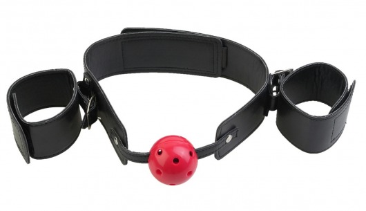 Кляп-наручники с красным шариком Breathable Ball Gag Restraint - Pipedream - купить с доставкой в Салавате