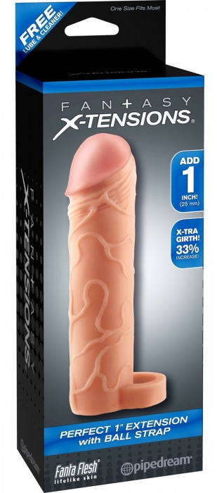 Телесная насадка с кольцом Perfect 1 Extension with Ball Strap - 17 см. - Pipedream - в Салавате купить с доставкой