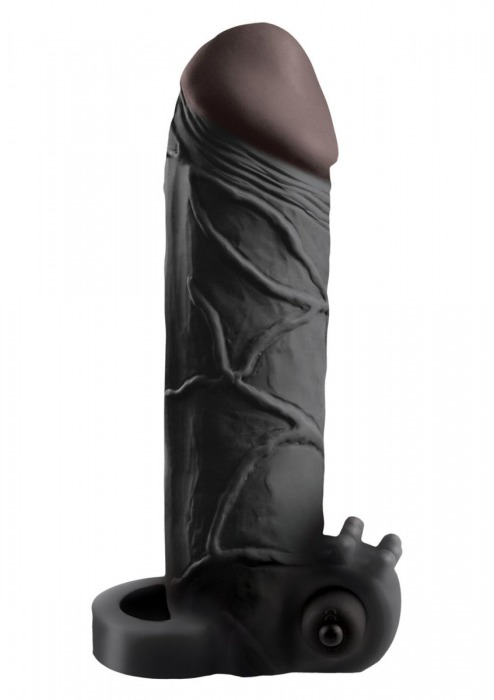 Чёрная вибронасадка с кольцом Vibrating Real Feel 2 Extension - 16 см. - Pipedream - в Салавате купить с доставкой