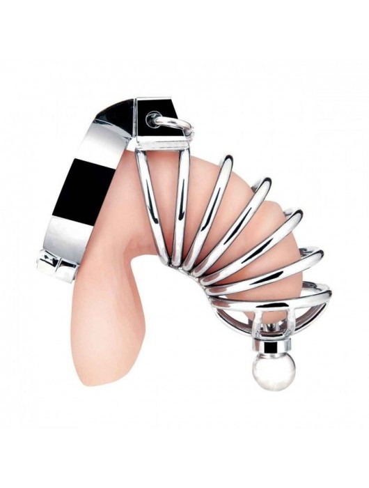 Серебристая клетка для члена Urethral Play Cage - BlueLine - купить с доставкой в Салавате