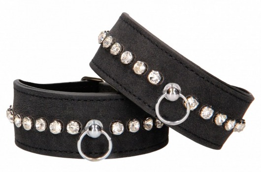 Черные наручники Diamond Studded Wrist Cuffs - Shots Media BV - купить с доставкой в Салавате