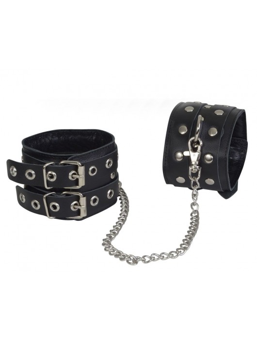 Чёрные кожаные оковы, соединенные цепочкой - Sitabella - купить с доставкой в Салавате