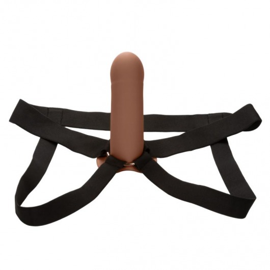 Коричневый фаллопротез из силикона Extension with Harness - 15,75 см. - California Exotic Novelties - купить с доставкой в Салавате