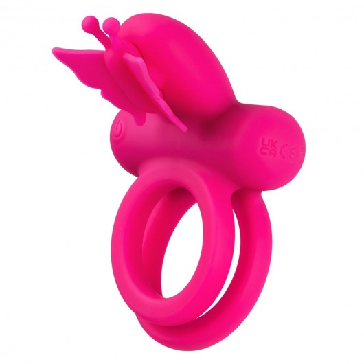 Розовое эрекционное виброкольцо Silicone Rechargeable Dual Butterfly Ring - California Exotic Novelties - в Салавате купить с доставкой