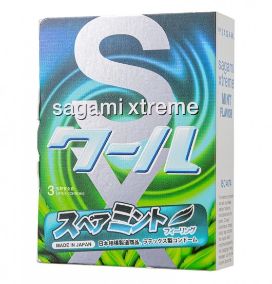 Презервативы Sagami Xtreme Mint с ароматом мяты - 3 шт. - Sagami - купить с доставкой в Салавате