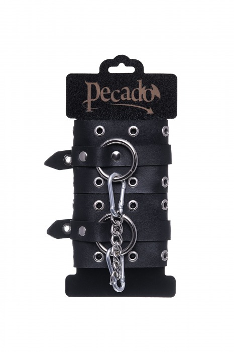 Черные кожаные однослойные наручники с люверсами - Pecado - купить с доставкой в Салавате