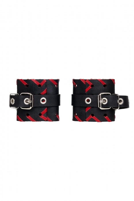 Черно-красные наручники из натуральной кожи - Pecado - купить с доставкой в Салавате
