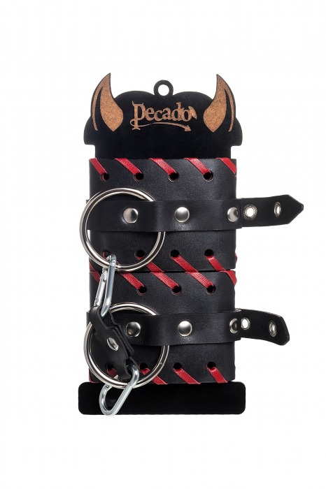 Черно-красные наручники из натуральной кожи - Pecado - купить с доставкой в Салавате