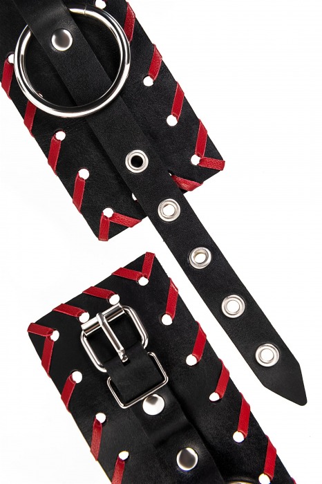 Черно-красные наручники из натуральной кожи - Pecado - купить с доставкой в Салавате