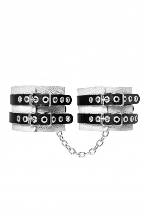 Бело-черные оковы с двумя ремешками и люверсами - Pecado - купить с доставкой в Салавате