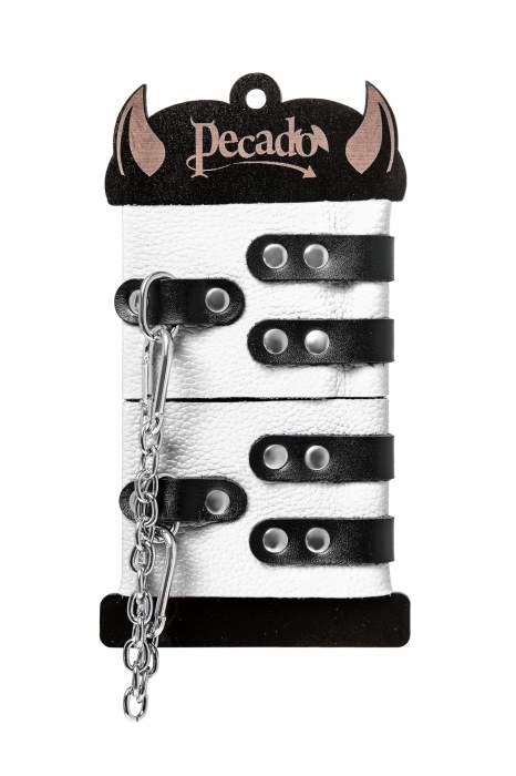 Бело-черные оковы с двумя ремешками и люверсами - Pecado - купить с доставкой в Салавате