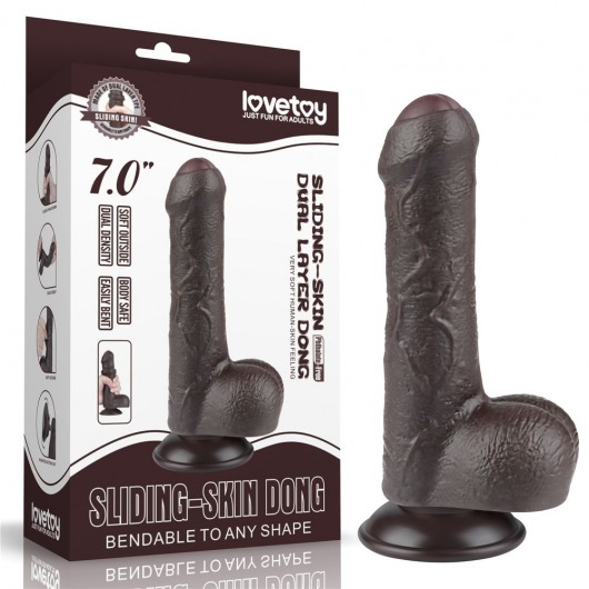 Коричневый фаллоимитатор 7 Sliding Skin Dual Layer Dong на присоске - 18,3 см. - Lovetoy