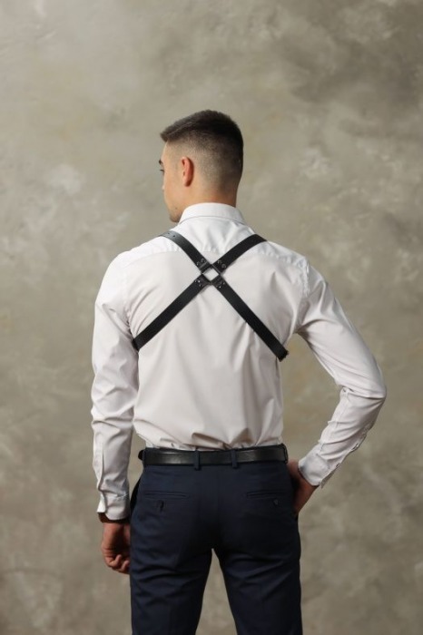 Черная мужская кожаная портупея №4 - БДСМ Арсенал - купить с доставкой в Салавате