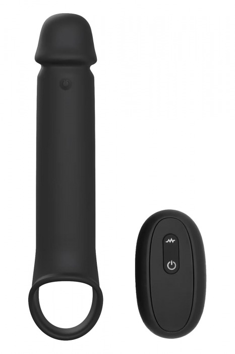 Черная насадка-удлинитель с вибрацией Vibrating Extender With Remote - Dream Toys - в Салавате купить с доставкой