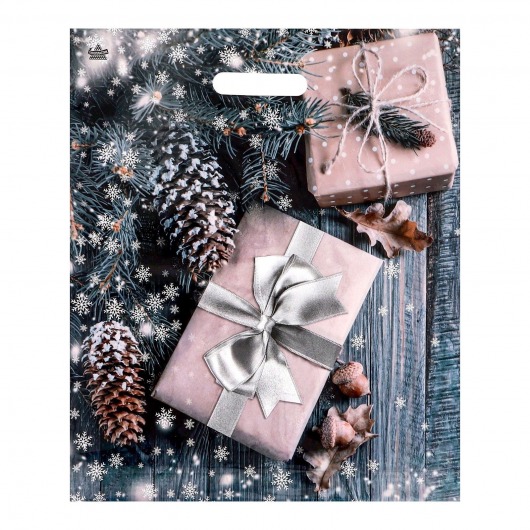Новогодний пакет с принтом в виде подарков и вырубной ручкой (45х38 см) - Сима-Ленд - купить с доставкой в Салавате