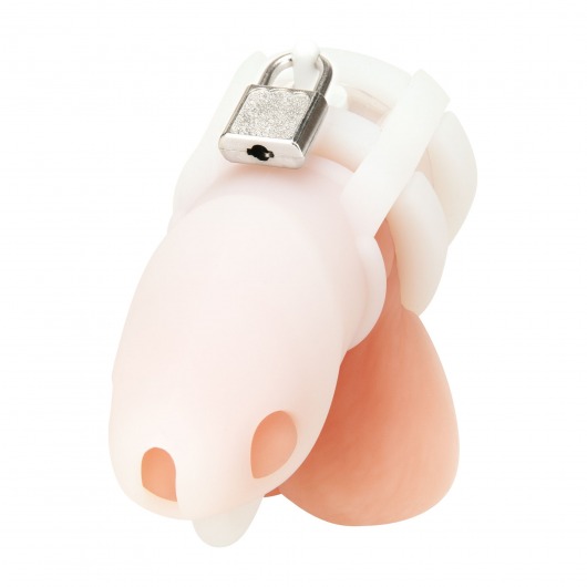 Белая клетка для пениса Silicone Small 2 in Cock Cage With Ball Divider - BlueLine - купить с доставкой в Салавате