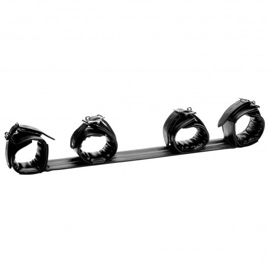 Черная распорка с манжетами для рук и ног Deluxe Rigid Spreader Bar - XR Brands - купить с доставкой в Салавате